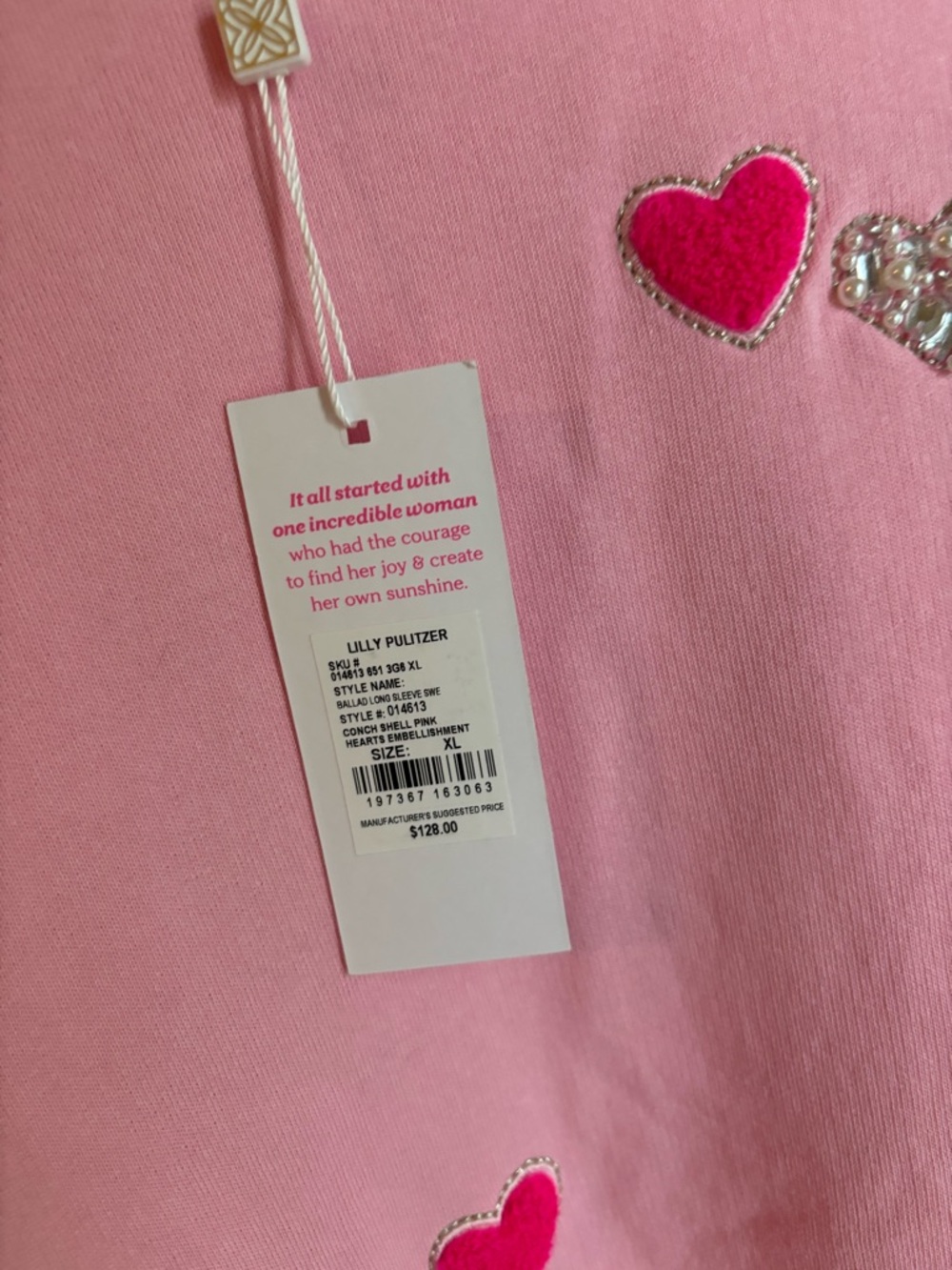 Lilly Pulitzer Pink Heart Embellished Sweatshirt NWT SIZE XL - Picture 2 of 6